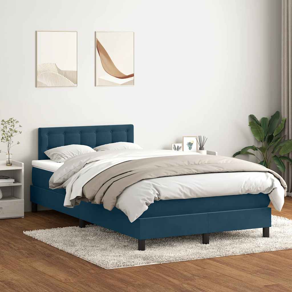 vidaXL Boxspringbett mit Matratze Dunkelblau 120x210 cm Samt