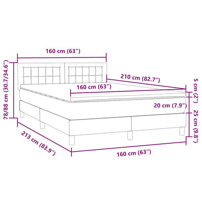 vidaXL Boxspringbett mit Matratze Dunkelgrau 160x210 cm Samt