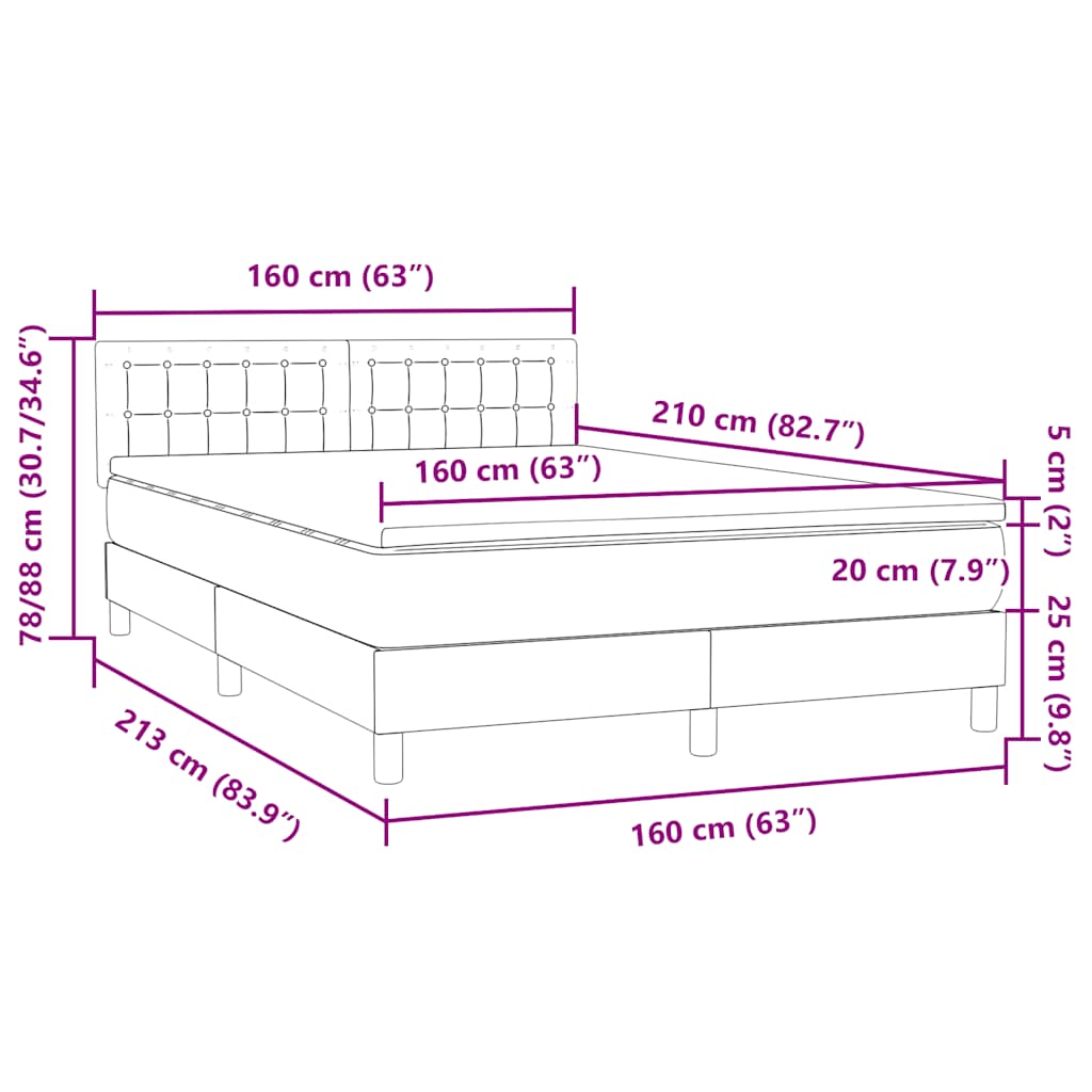 vidaXL Boxspringbett mit Matratze Rosa 160x210 cm Samt