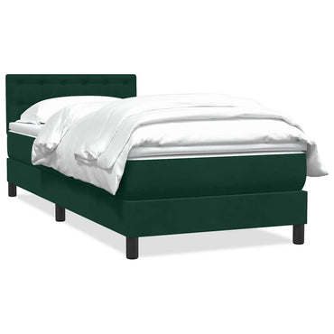 vidaXL Boxspringbett mit Matratze Dunkelgrün 90x220 cm Samt