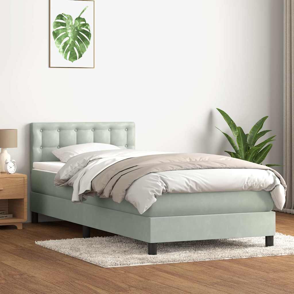 vidaXL Boxspringbett mit Matratze Hellgrau 100x220 cm Samt