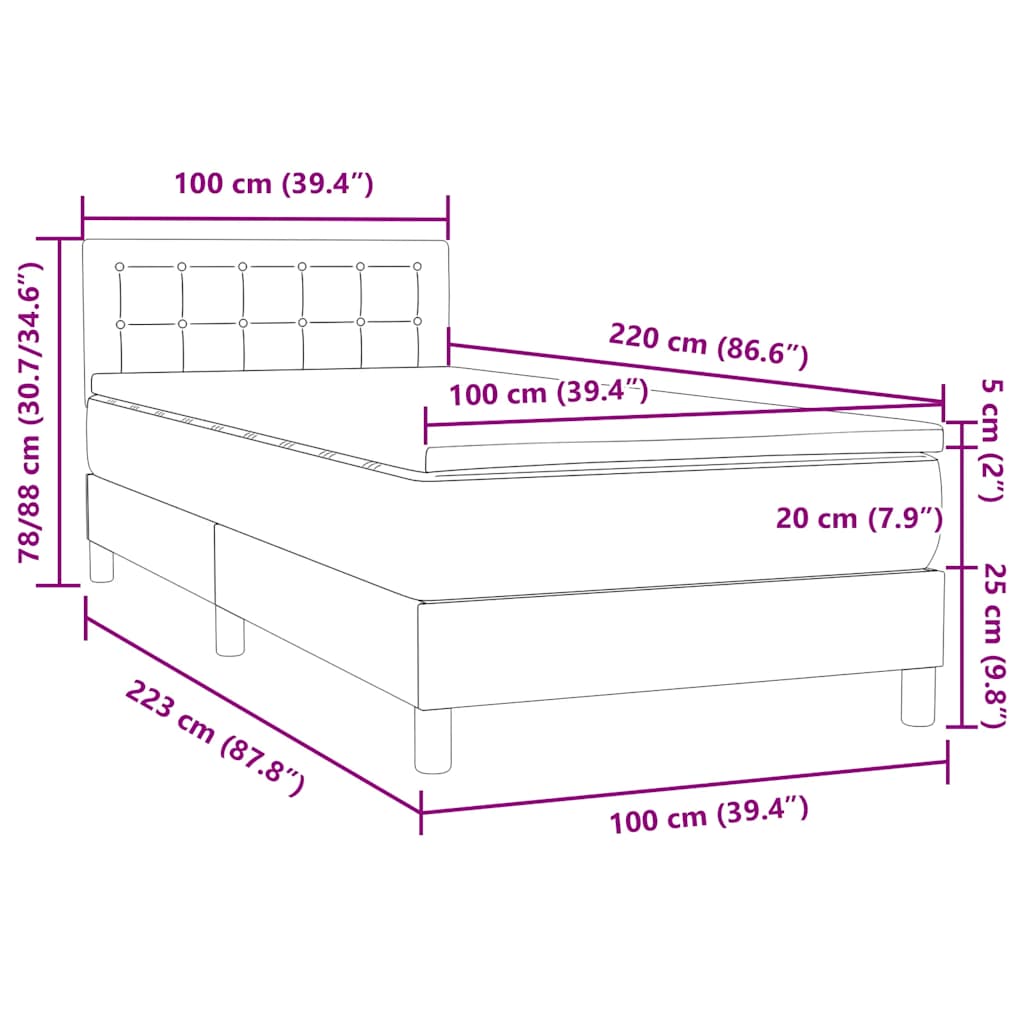 vidaXL Boxspringbett mit Matratze Dunkelgrün 100x220 cm Samt