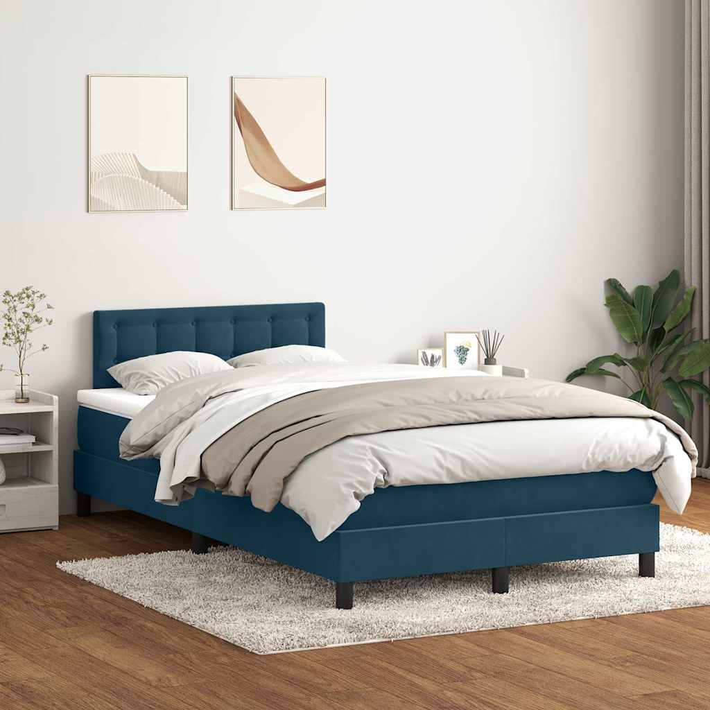vidaXL Boxspringbett mit Matratze Dunkelblau 100x220 cm Samt