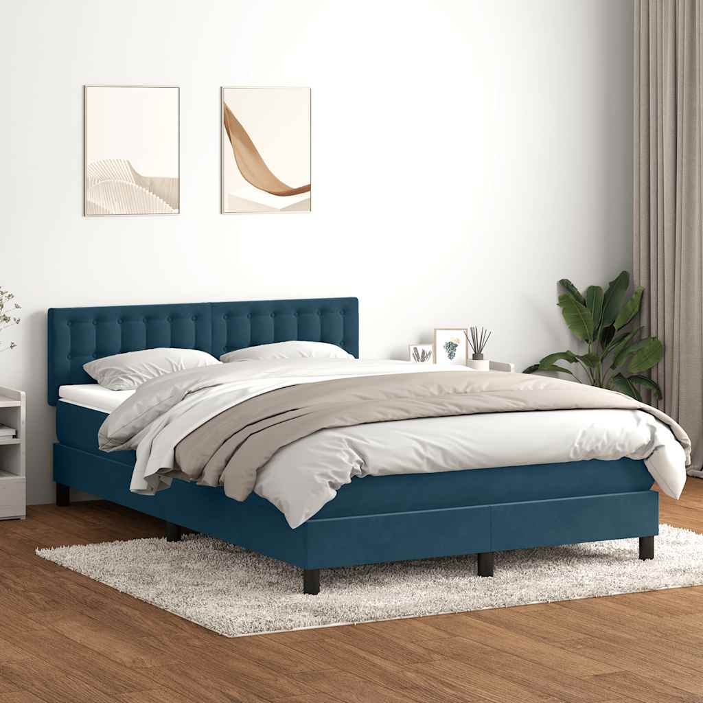 vidaXL Boxspringbett mit Matratze Dunkelblau 160x220 cm Samt