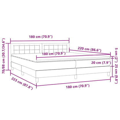 vidaXL Boxspringbett mit Matratze Hellgrau 180x220 cm Samt