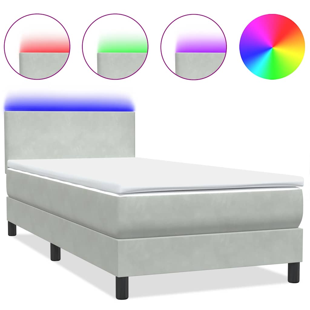 Lit tapissier avec matelas et LED vidaXL gris clair 80x210 cm velours