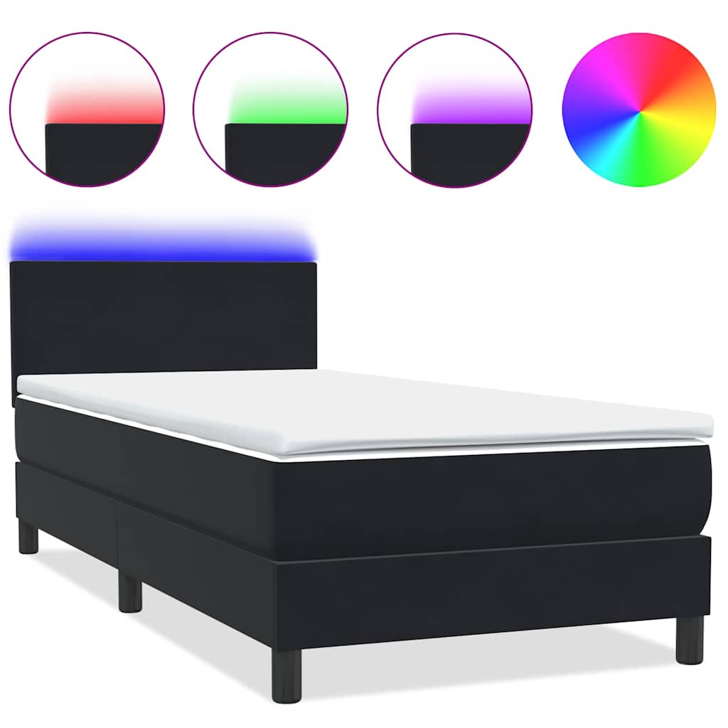 vidaXL Boxspringbett mit Matratze & LED Schwarz 80x210 cm Samt