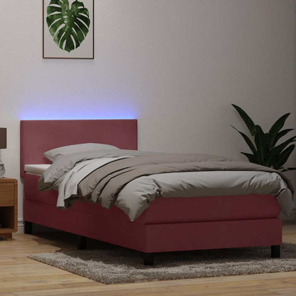 vidaXL Boxspringbett mit Matratze & LED Rosa 80x210 cm Samt
