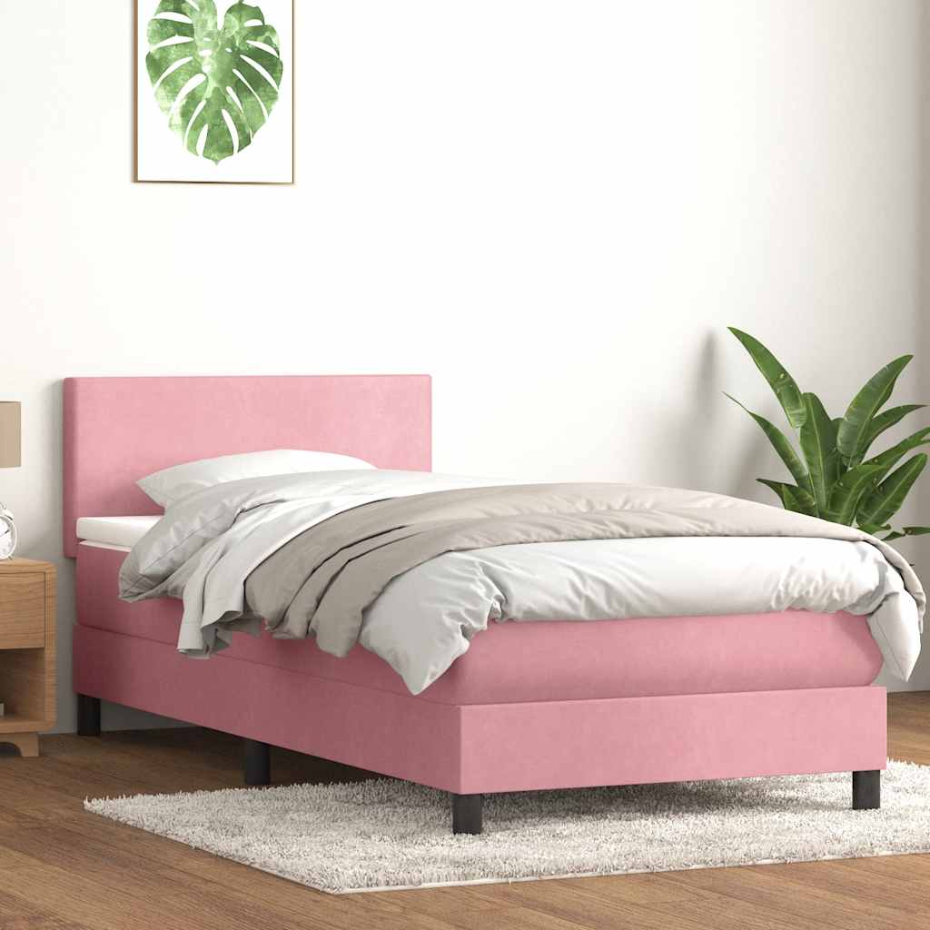 vidaXL Boxspringbett mit Matratze & LED Rosa 80x210 cm Samt