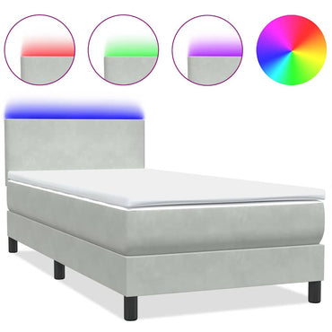 vidaXL Boxspringbett mit Matratze & LED Hellgrau 90x210 cm Samt