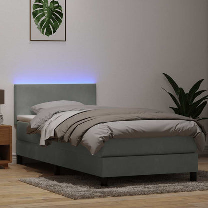 vidaXL Boxspringbett mit Matratze & LED Hellgrau 90x210 cm Samt