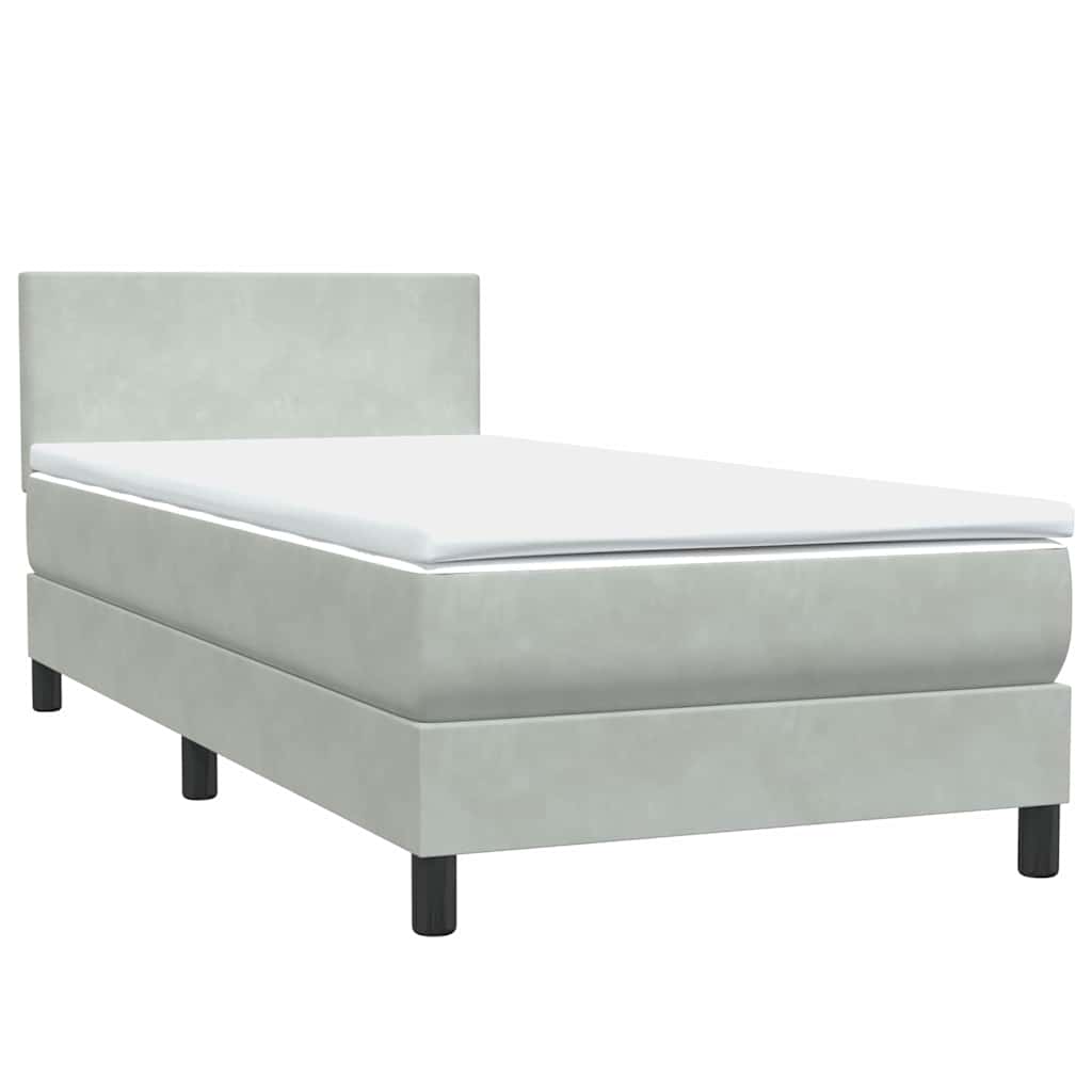 vidaXL Boxspringbett mit Matratze & LED Hellgrau 90x210 cm Samt