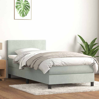 vidaXL Boxspringbett mit Matratze & LED Hellgrau 90x210 cm Samt