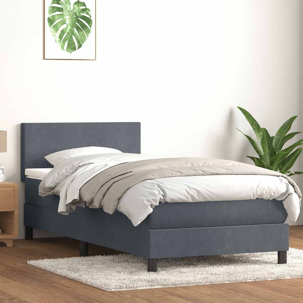 vidaXL Boxspringbett mit Matratze & LED Dunkelgrau 90x210 cm Samt