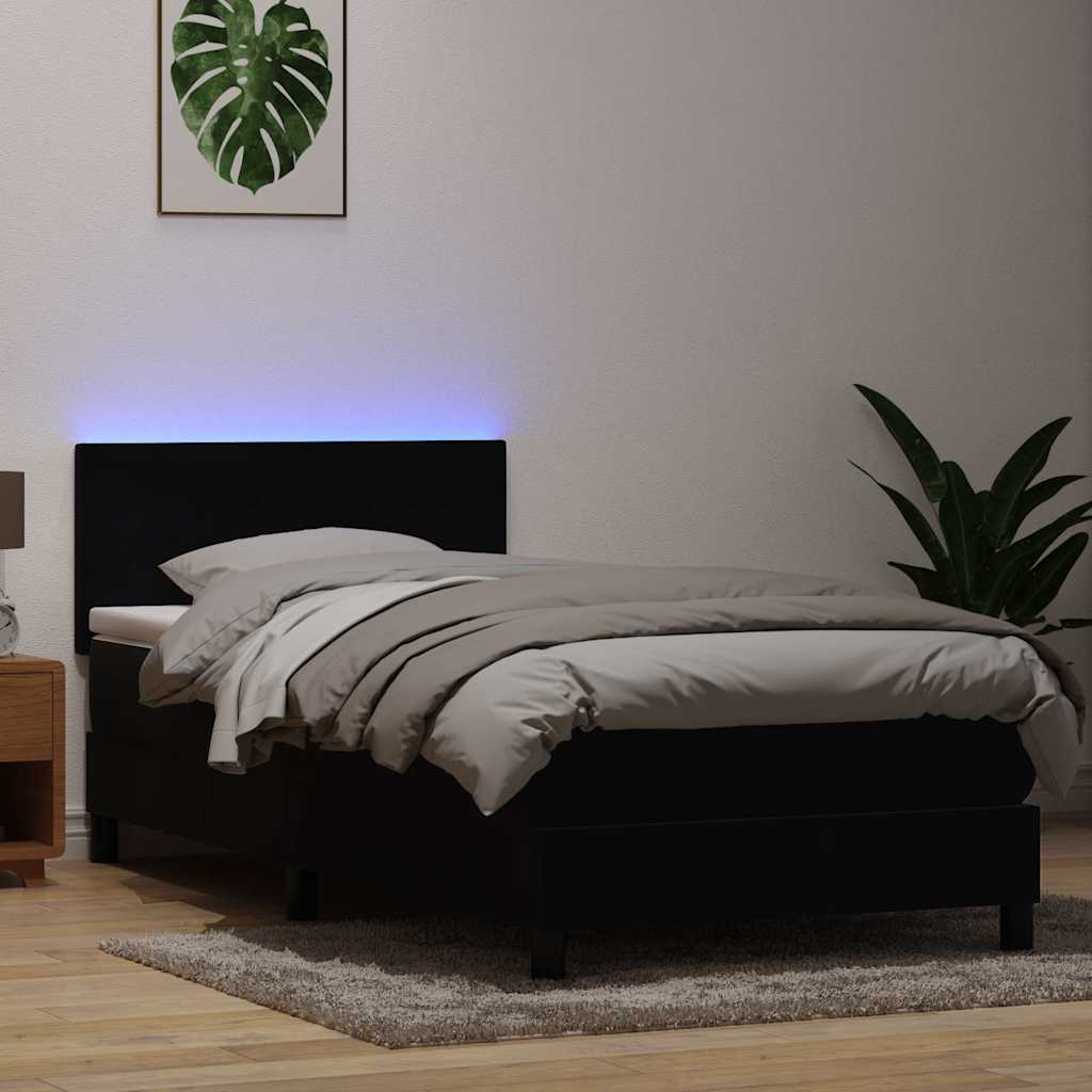 vidaXL Boxspringbett mit Matratze & LED Schwarz 90x210 cm Samt