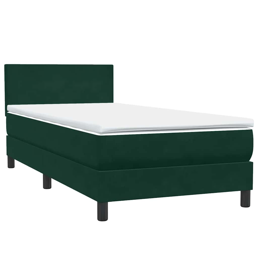 vidaXL Boxspringbett mit Matratze & LED Dunkelgrün 90x210 cm Samt
