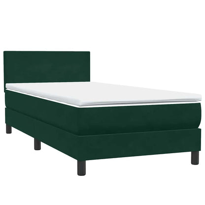 vidaXL Boxspringbett mit Matratze & LED Dunkelgrün 90x210 cm Samt
