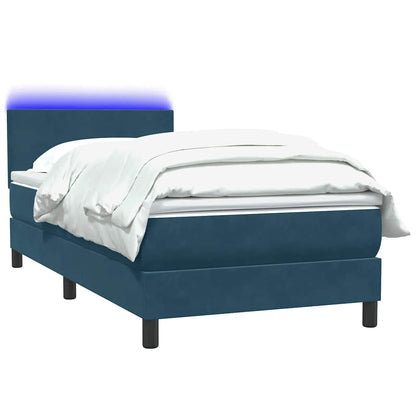 vidaXL Boxspringbett mit Matratze & LED Dunkelblau 90x210 cm Samt