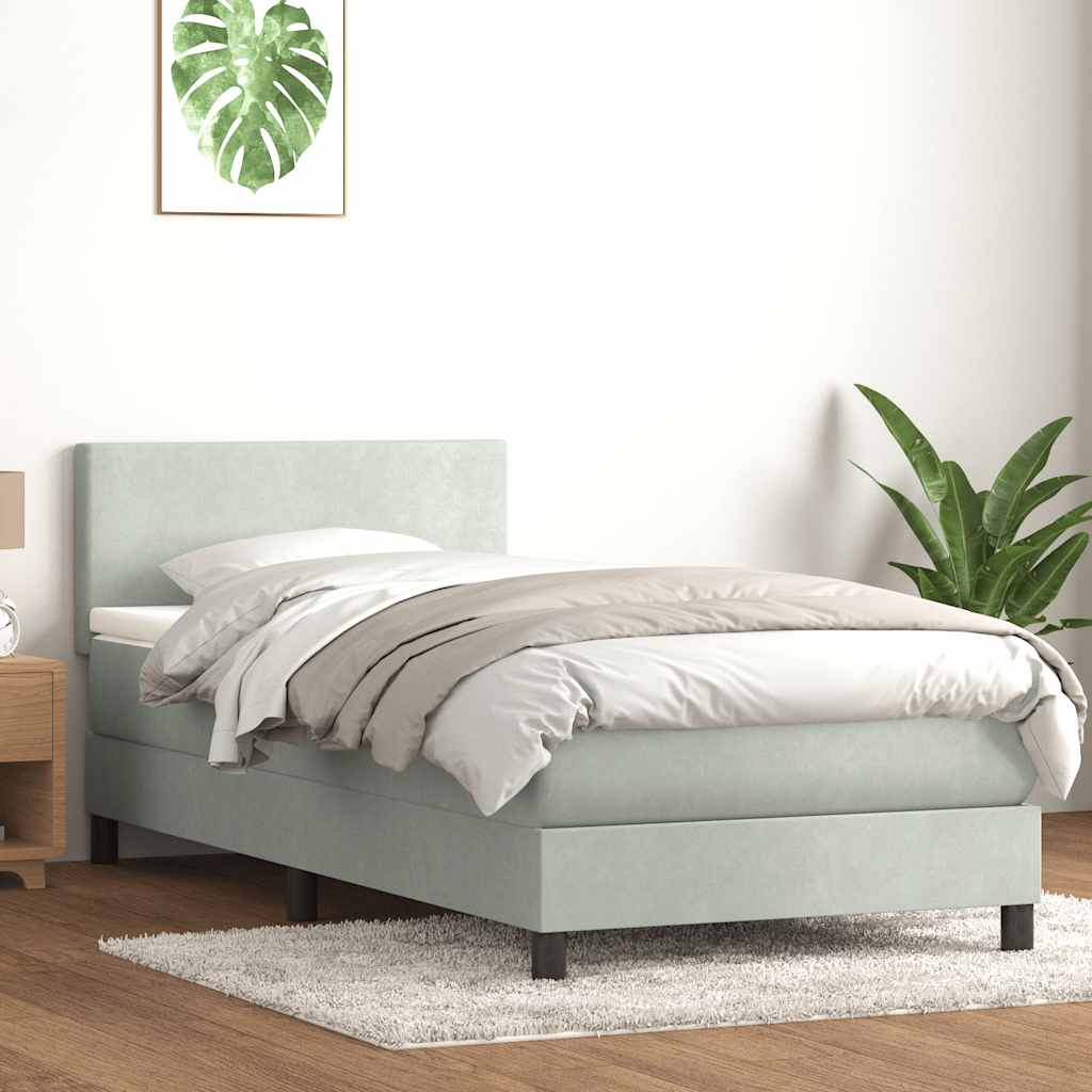 vidaXL Boxspringbett mit Matratze & LED Hellgrau 100x210 cm Samt