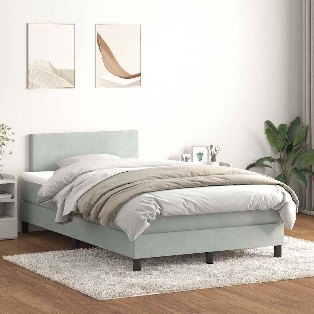 vidaXL Boxspringbett mit Matratze & LED Hellgrau 120x210 cm Samt