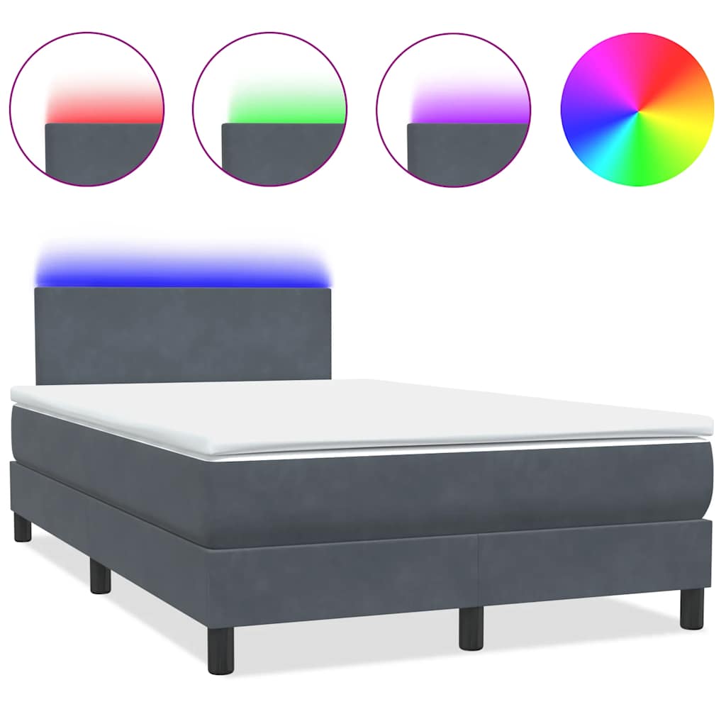 vidaXL Boxspringbett mit Matratze & LED Dunkelgrau 120x210 cm Samt