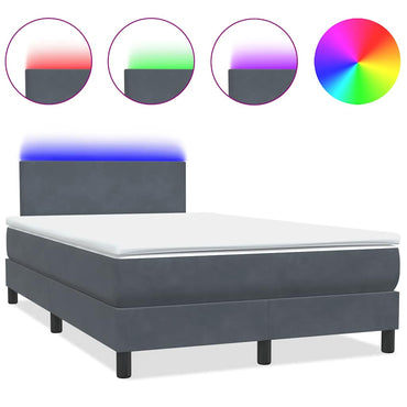 vidaXL Boxspringbett mit Matratze & LED Dunkelgrau 120x210 cm Samt
