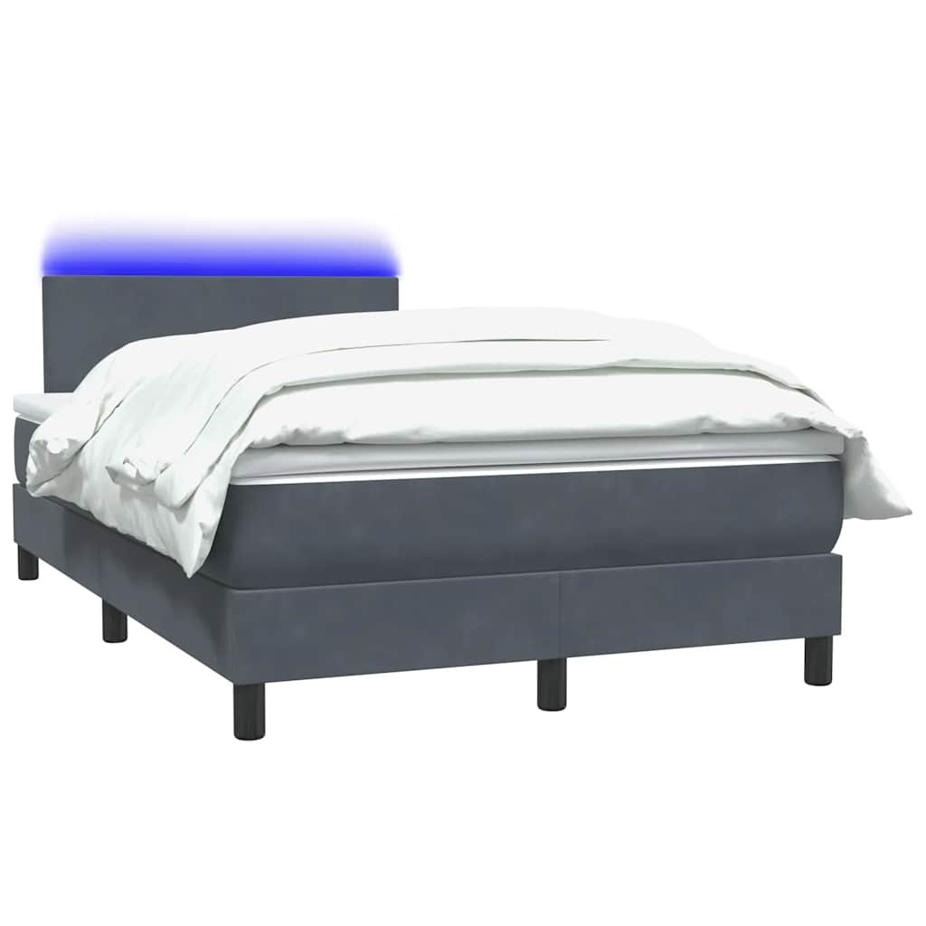 vidaXL Boxspringbett mit Matratze & LED Dunkelgrau 120x210 cm Samt