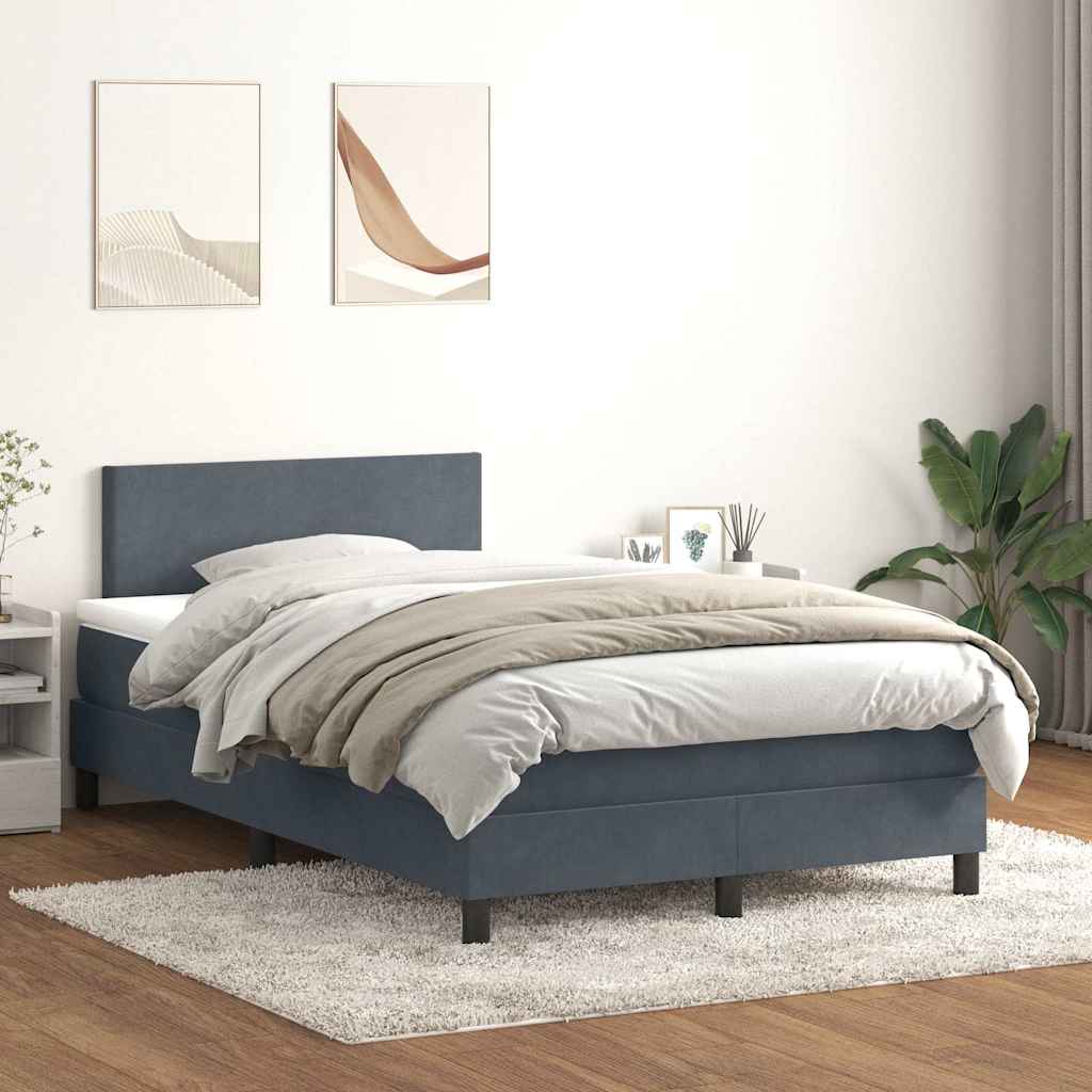 vidaXL Boxspringbett mit Matratze & LED Dunkelgrau 120x210 cm Samt