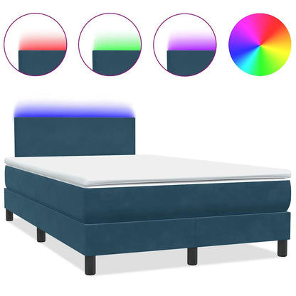 vidaXL Boxspringbett mit Matratze & LED Dunkelblau 120x210 cm Samt