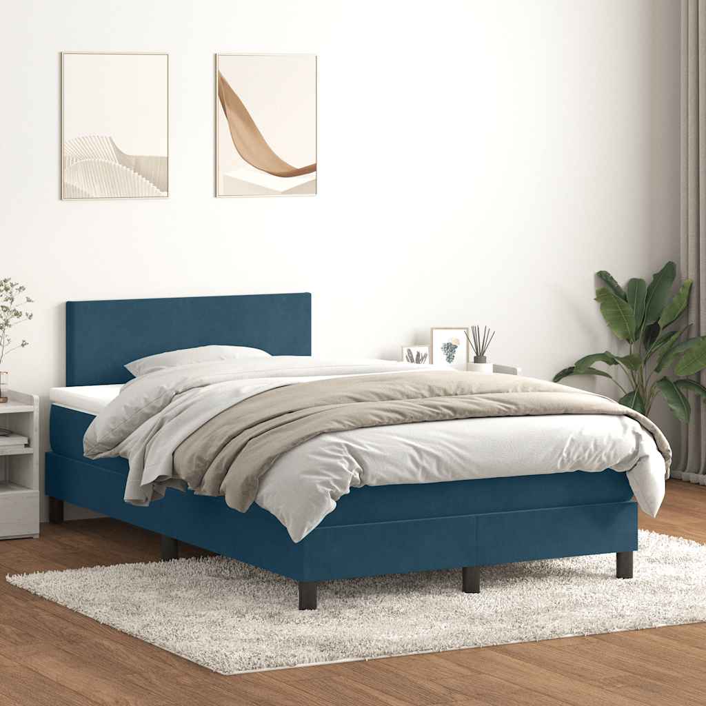 vidaXL Boxspringbett mit Matratze & LED Dunkelblau 120x210 cm Samt