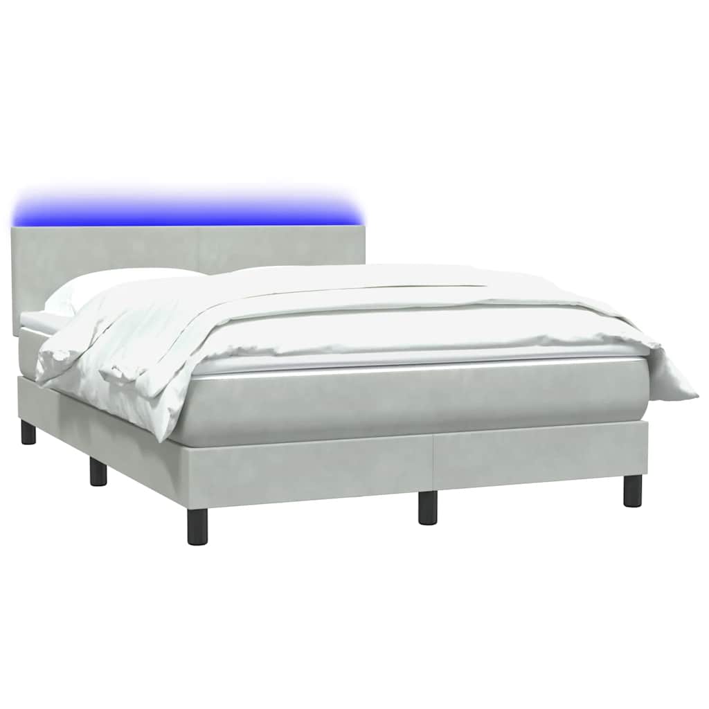 vidaXL Boxspringbett mit Matratze & LED Hellgrau 140x210 cm Samt
