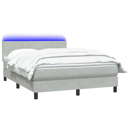 vidaXL Boxspringbett mit Matratze & LED Hellgrau 140x210 cm Samt