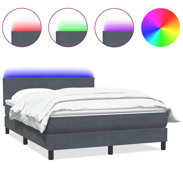 vidaXL Boxspringbett mit Matratze & LED Dunkelgrau 140x210 cm Samt