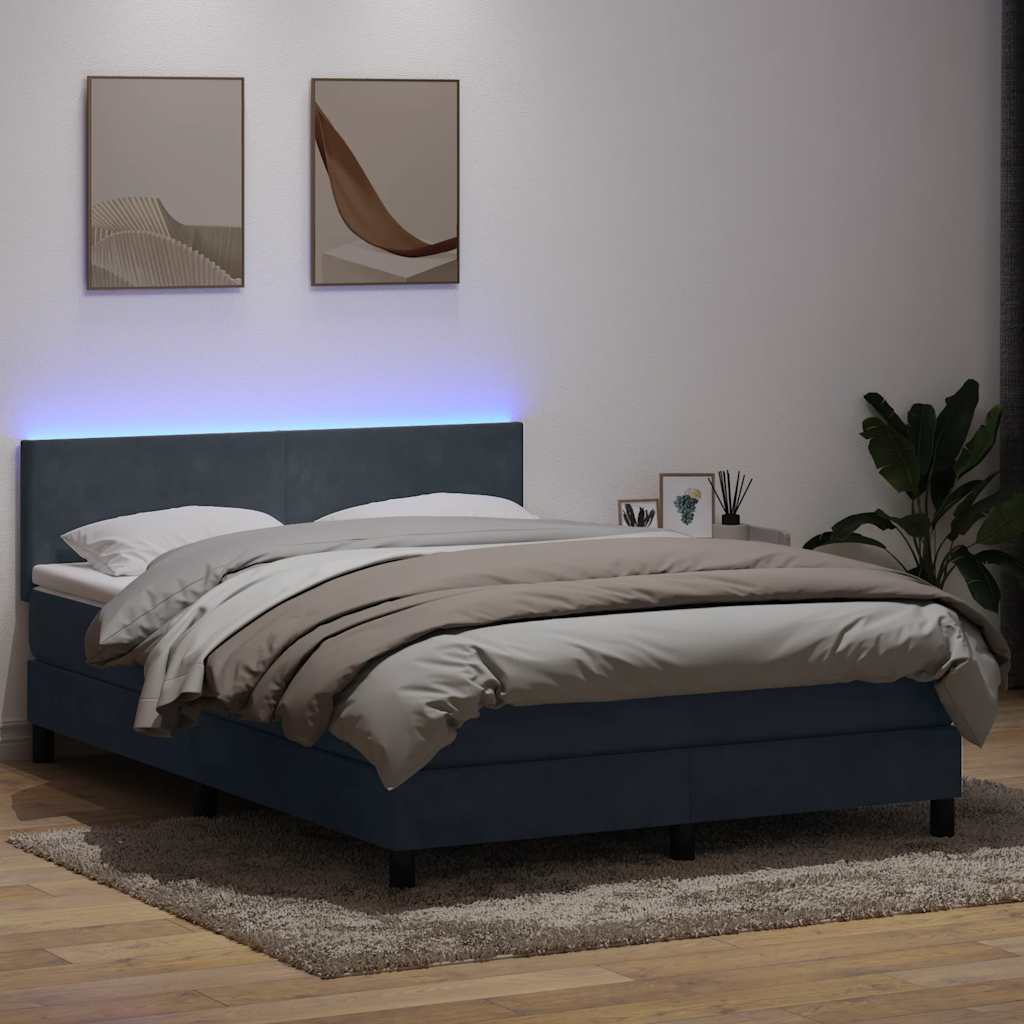 vidaXL Boxspringbett mit Matratze & LED Dunkelgrau 140x210 cm Samt