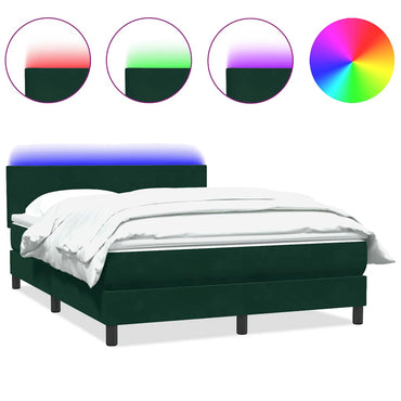 vidaXL Boxspringbett mit Matratze & LED Dunkelgrün 140x210 cm Samt