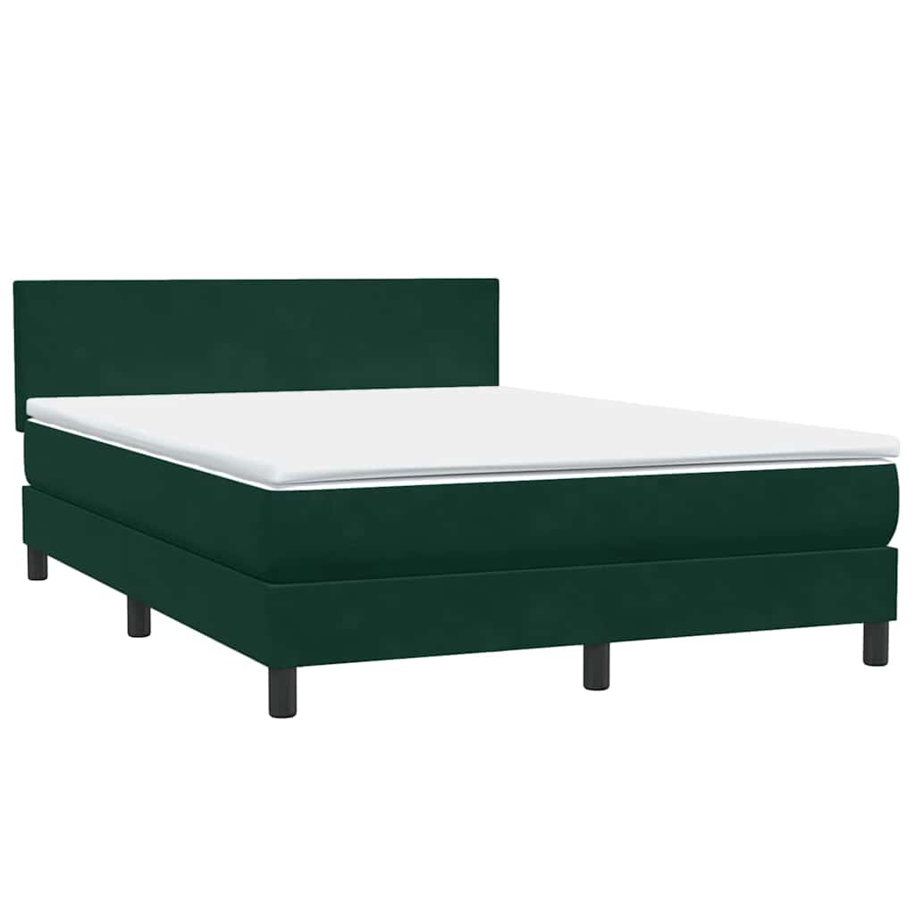 vidaXL Boxspringbett mit Matratze & LED Dunkelgrün 140x210 cm Samt