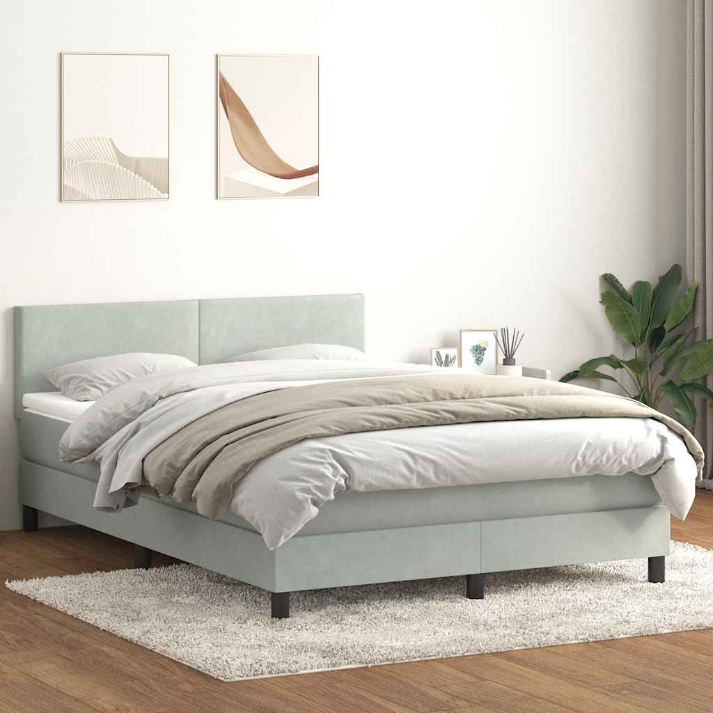 vidaXL Boxspringbett mit Matratze & LED Hellgrau 160x210 cm Samt