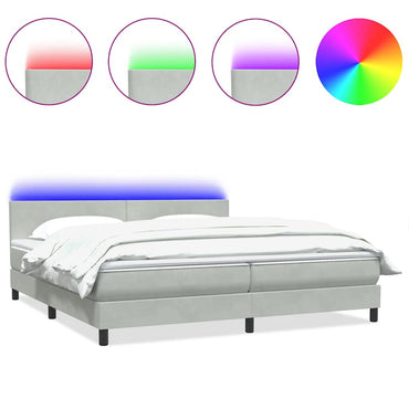 vidaXL Boxspringbett mit Matratze & LED Hellgrau 180x210 cm Samt