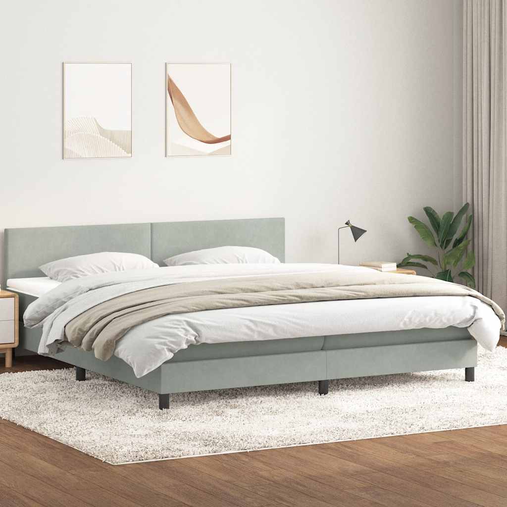 vidaXL Boxspringbett mit Matratze & LED Hellgrau 180x210 cm Samt