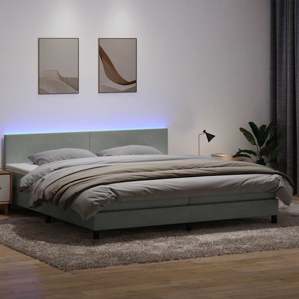vidaXL Boxspringbett mit Matratze & LED Hellgrau 200x210 cm Samt
