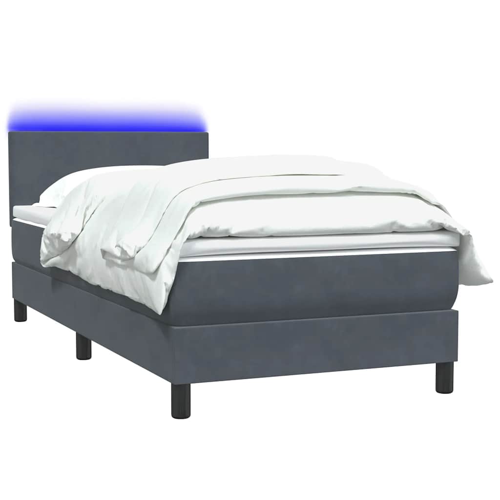 vidaXL Boxspringbett mit Matratze & LED Dunkelgrau 80x220 cm Samt
