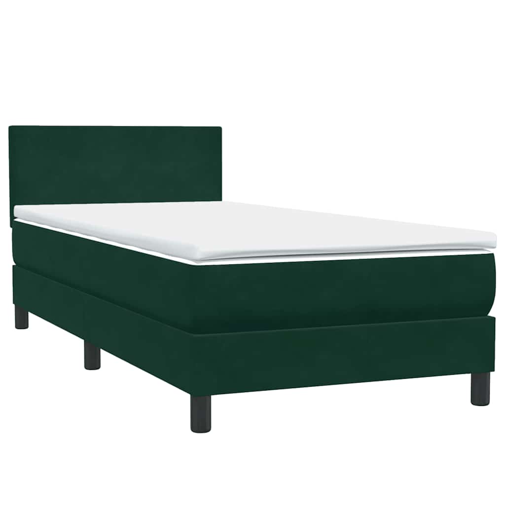 vidaXL Boxspringbett mit Matratze & LED Dunkelgrün 80x220 cm Samt