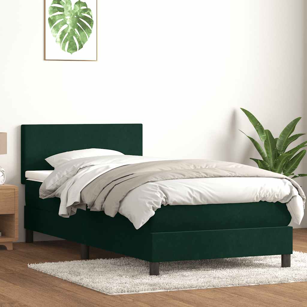 vidaXL Boxspringbett mit Matratze & LED Dunkelgrün 80x220 cm Samt
