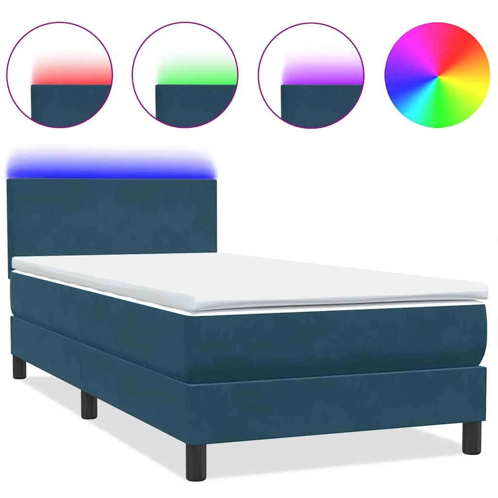 vidaXL Lit coffre avec matelas et LED Bleu foncé 80x220 cm Velours