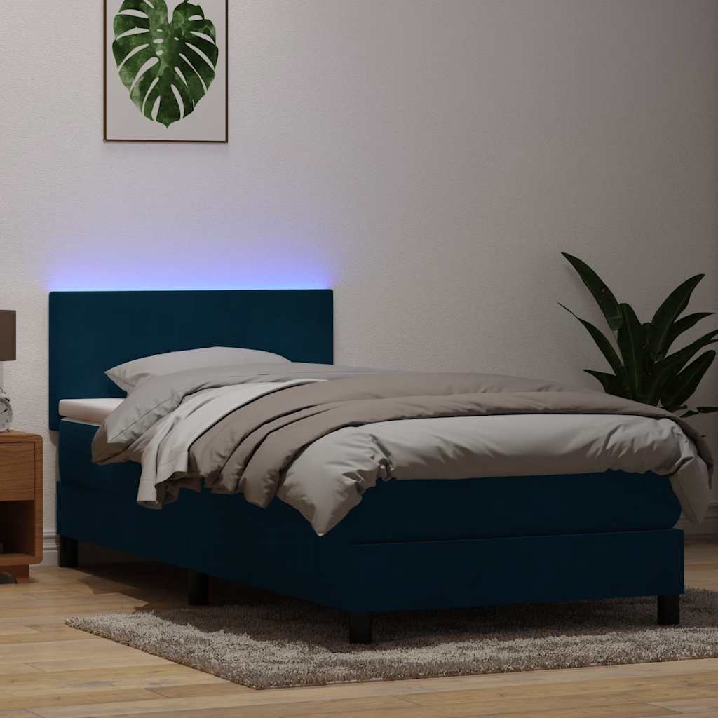 vidaXL Lit coffre avec matelas et LED Bleu foncé 80x220 cm Velours