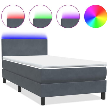 vidaXL Boxspringbett mit Matratze & LED Dunkelgrau 90x220 cm Samt