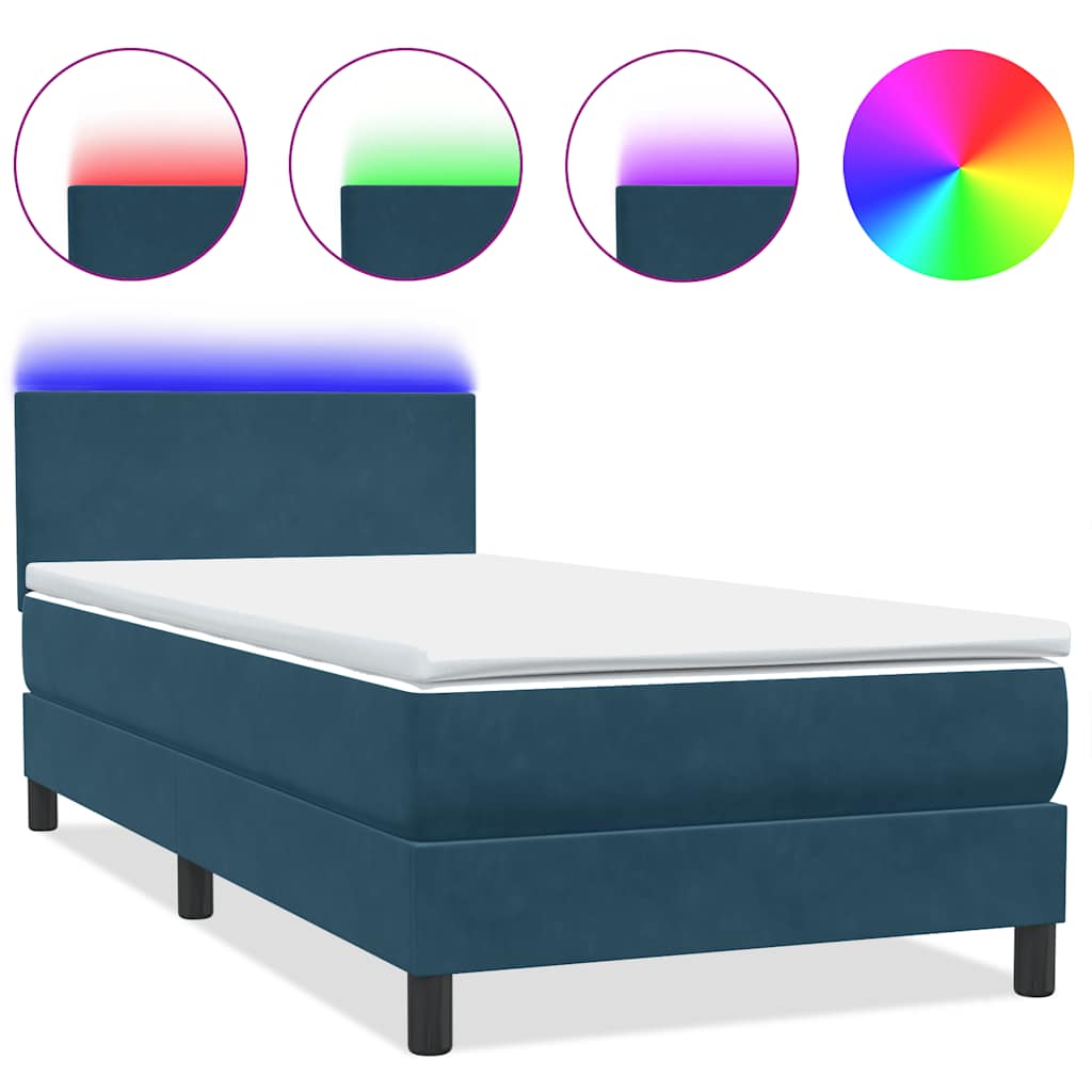 vidaXL Boxspringbett mit Matratze & LED Dunkelblau 90x220 cm Samt