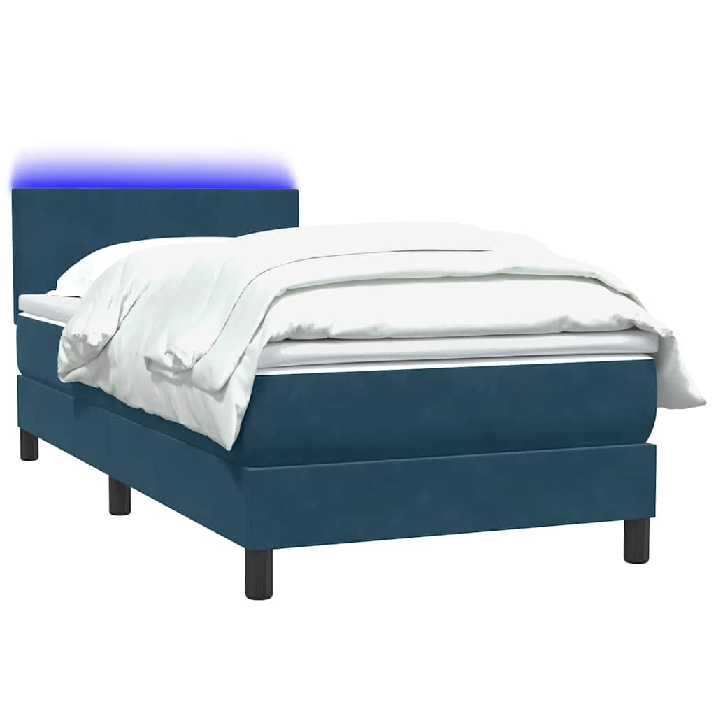 vidaXL Boxspringbett mit Matratze & LED Dunkelblau 90x220 cm Samt