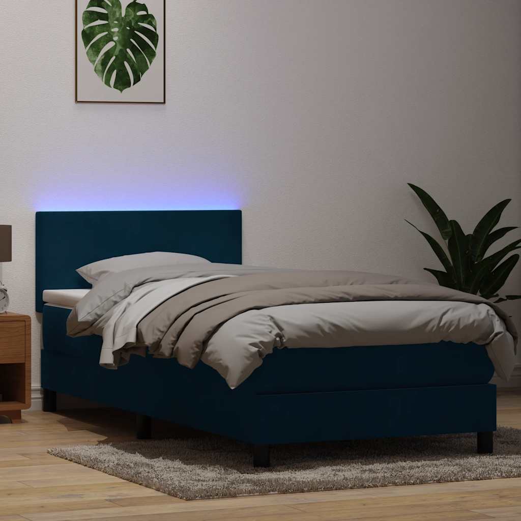 vidaXL Boxspringbett mit Matratze & LED Dunkelblau 90x220 cm Samt