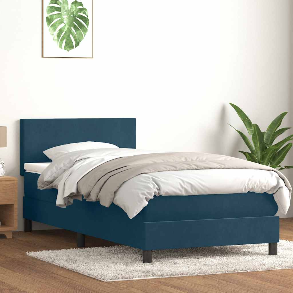 vidaXL Boxspringbett mit Matratze & LED Dunkelblau 90x220 cm Samt
